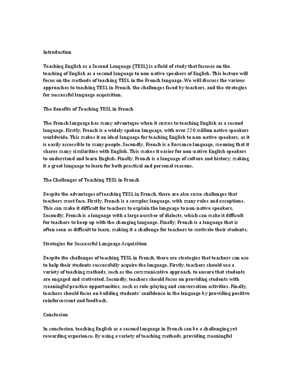 Teaching English as a Second Language (TESL) - Introduction Teaching ...