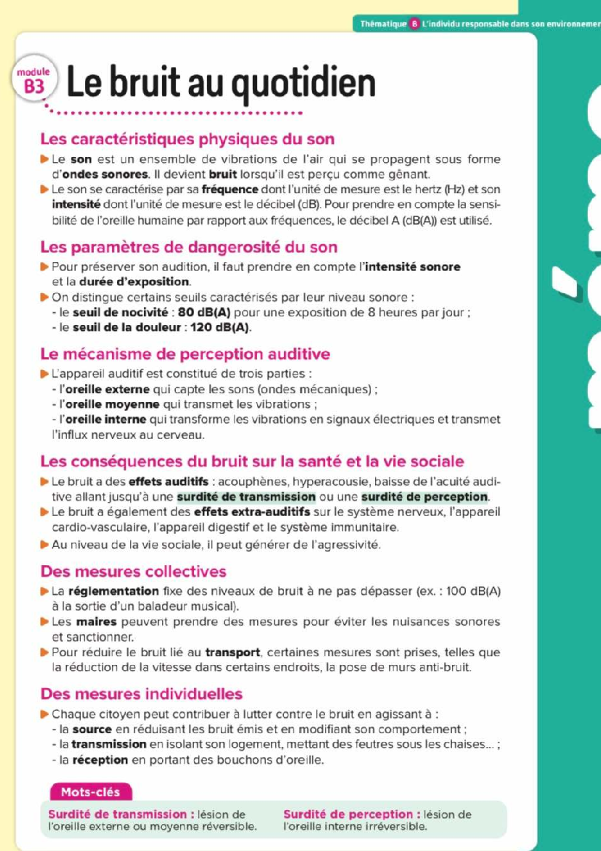 Cours 1ère: Les Effets du Bruit sur la Santé et l'Environnement - Studocu
