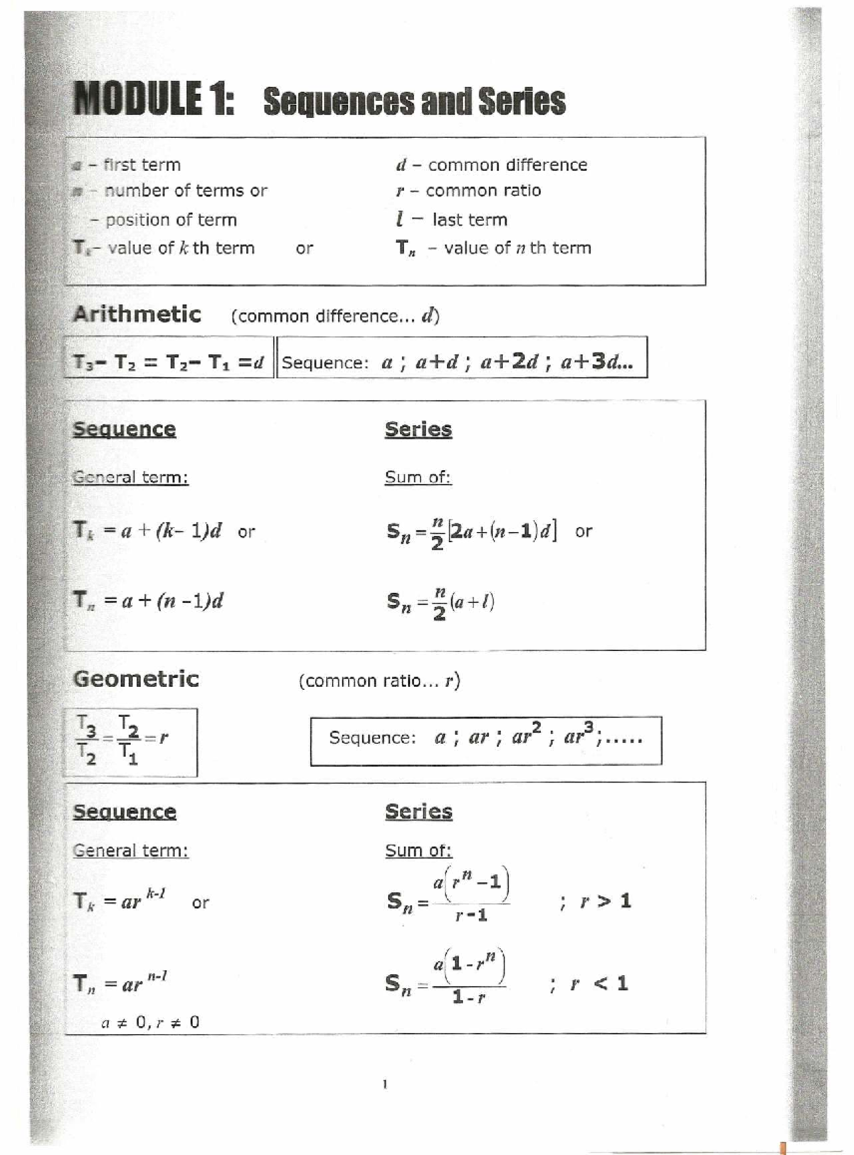 Module 1: Sequences and Series Overview and Exercises - Studocu