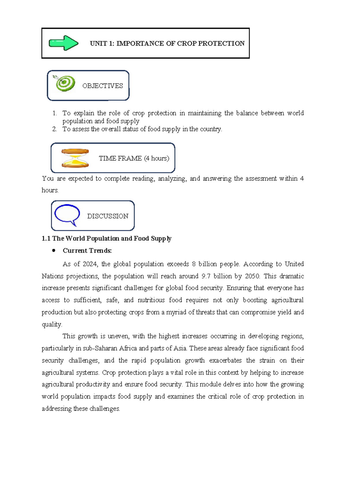 Unit 1: Importance of Crop Protection and Food Security Strategies ...