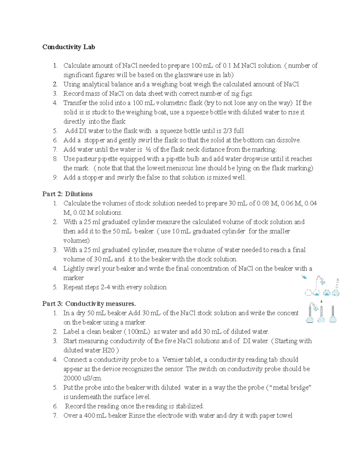Conductivity Lab procedure - Conductivity Lab 1. Calculate amount of ...