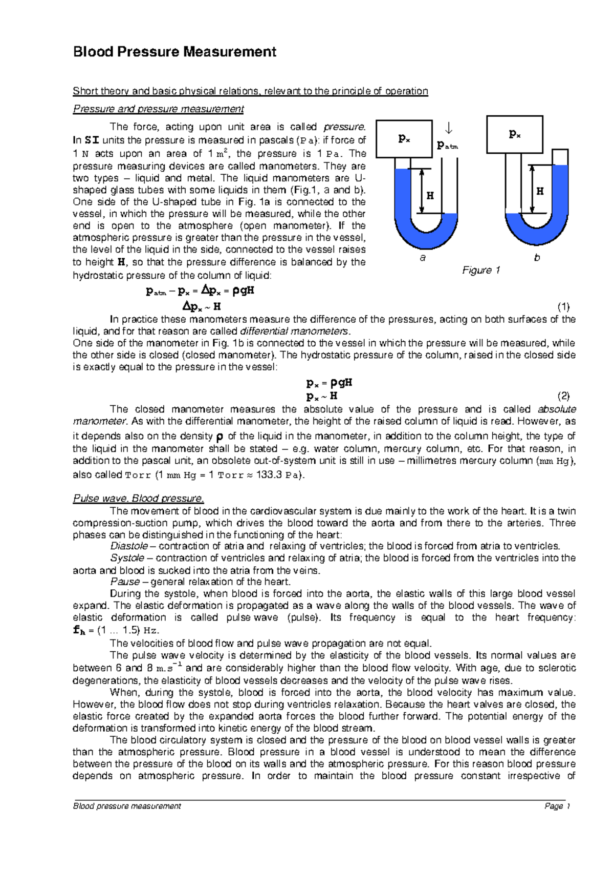 Blood Pressure Measurement: Theory and Practical Methods (214) - Studocu