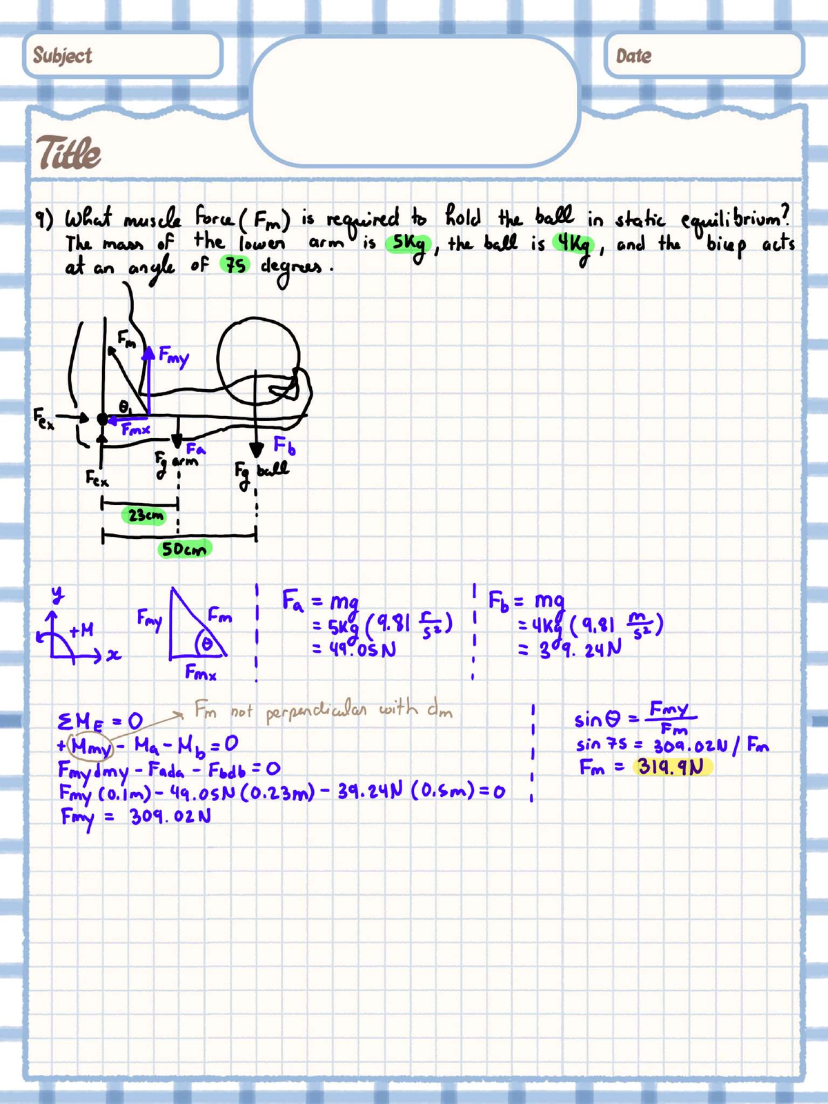 Lab Practice Exercise: Muscle Force Calculation for Static Equilibrium ...
