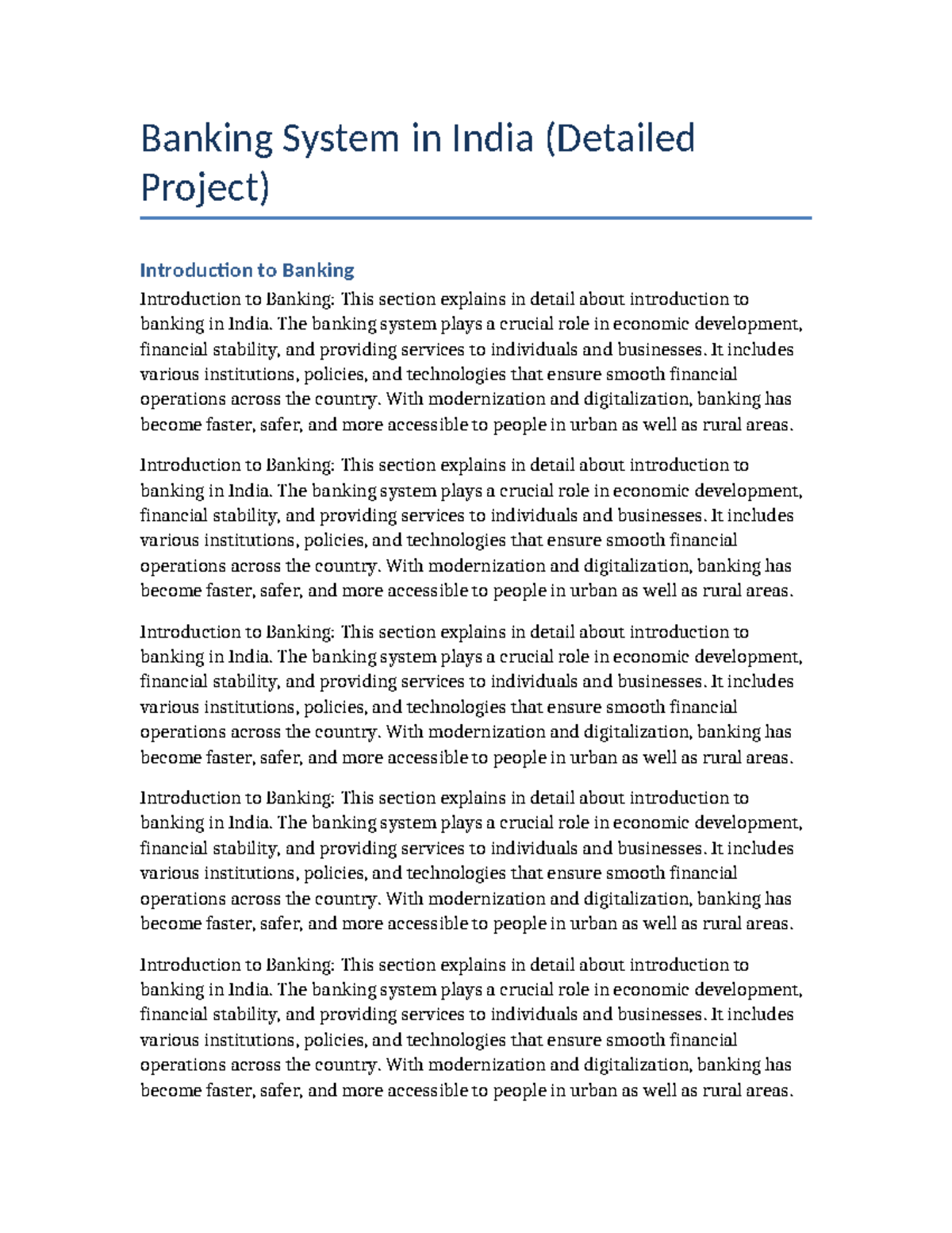 Banking System in India: A Comprehensive Overview (Project) - Studocu