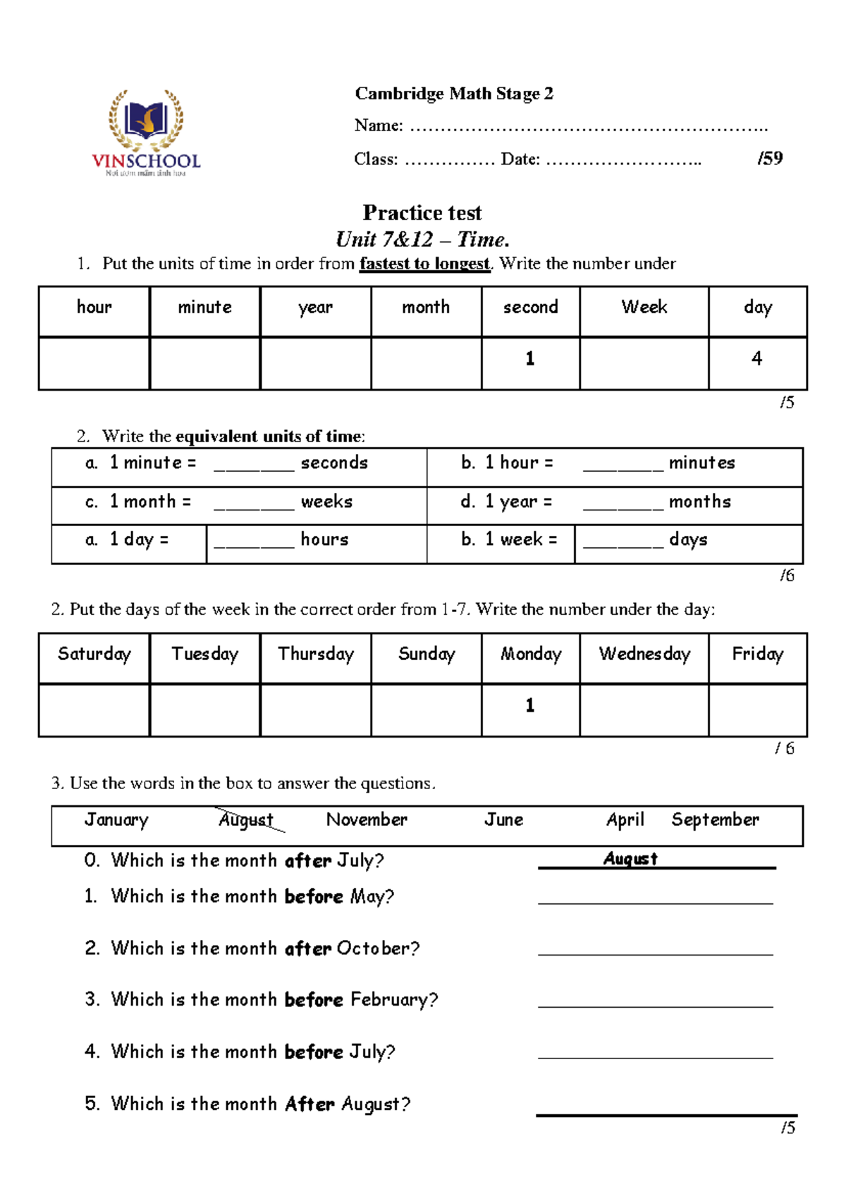 G1 S2 U7&12 Practice Test on Time Concepts and Units - Studocu