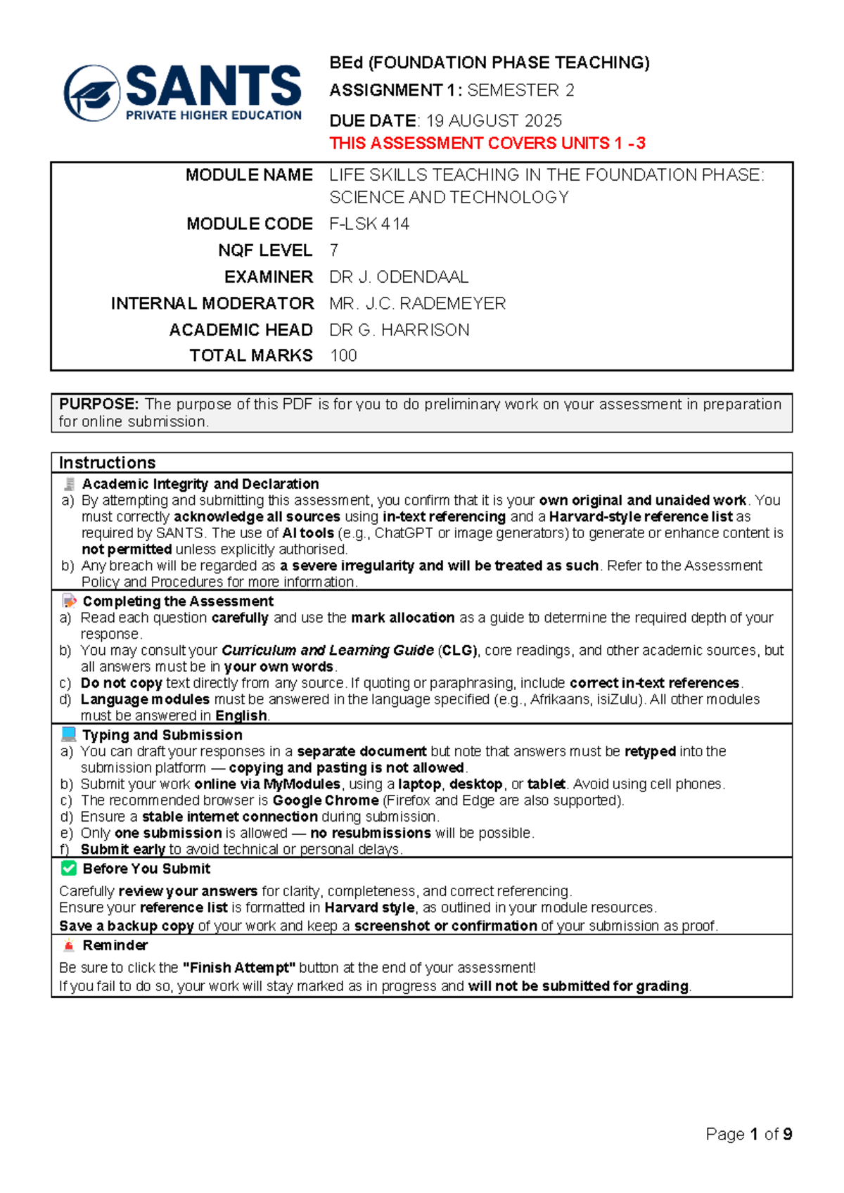 BEd (FOUNDATION PHASE TEACHING) F-LSK 414 ASSIGNMENT 1 NOTES 2025 S2 ...