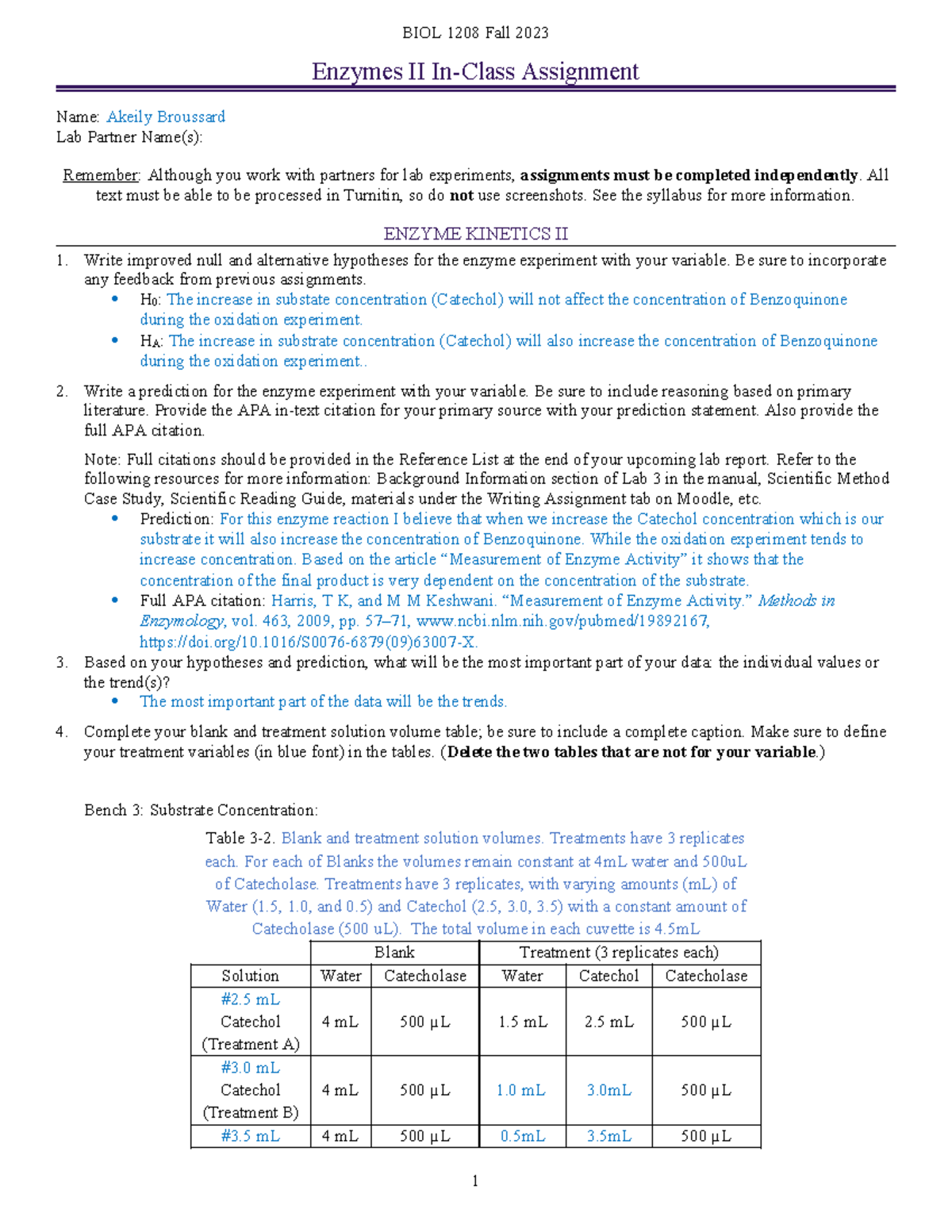 Enzyme II In class ass - BIOL 1208 Fall 2023 Enzymes II In-Class ...