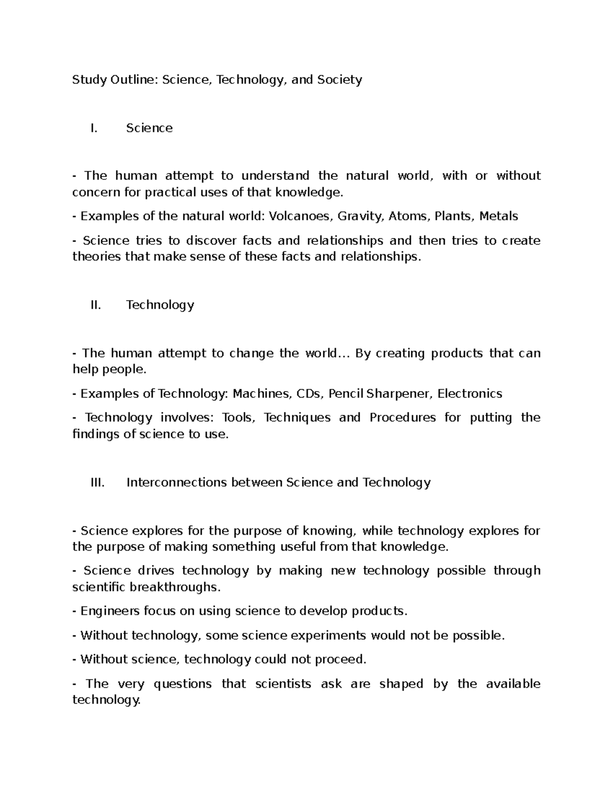 STS 101: Outline of Science, Technology, and Society Dynamics - Studocu