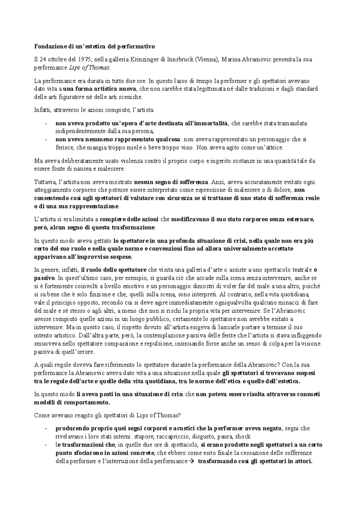 Estetica del Performativo: Analisi della Performance 