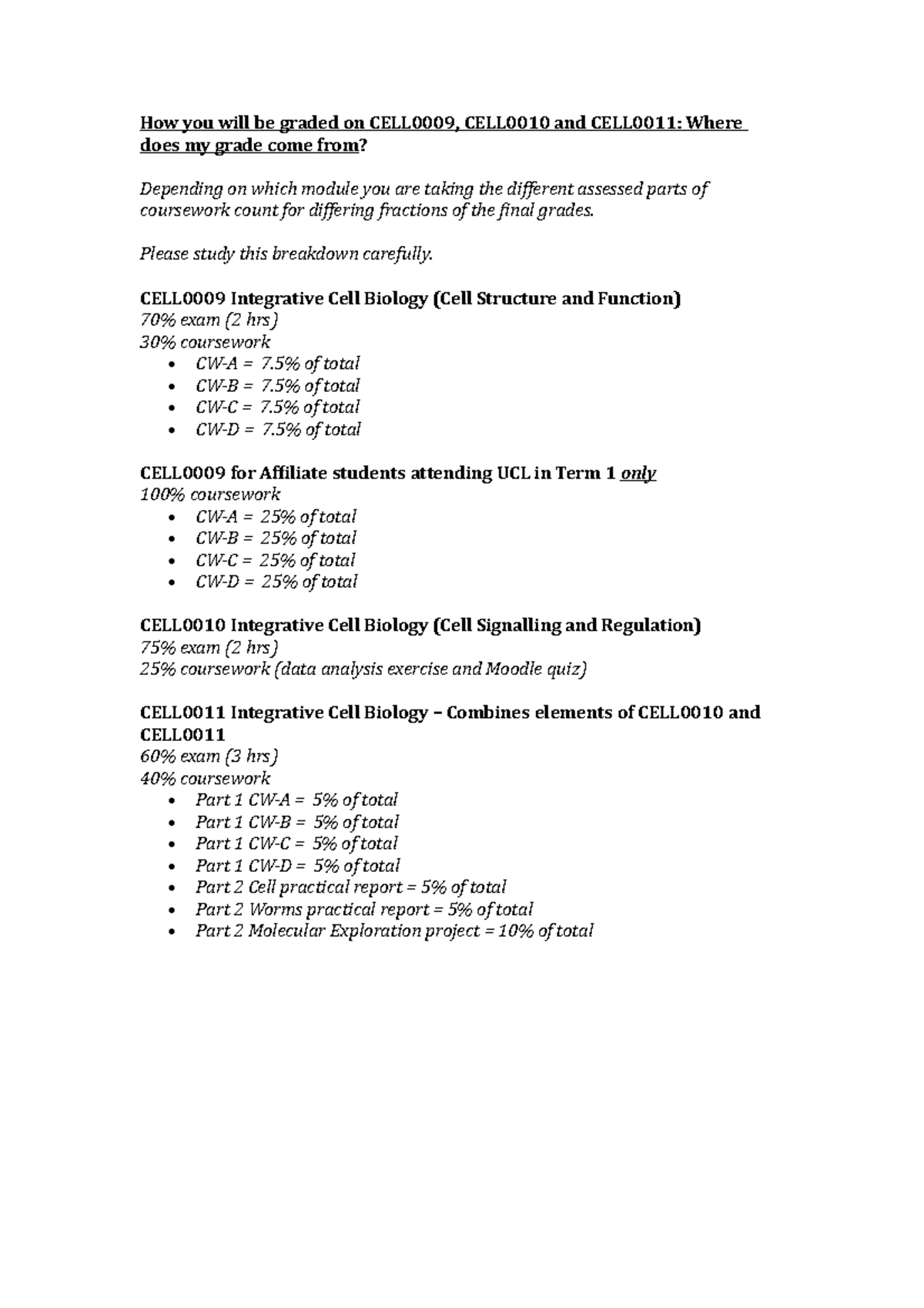 How you will be graded on CELL0009 CELL0010 CELL0011 - Please study ...