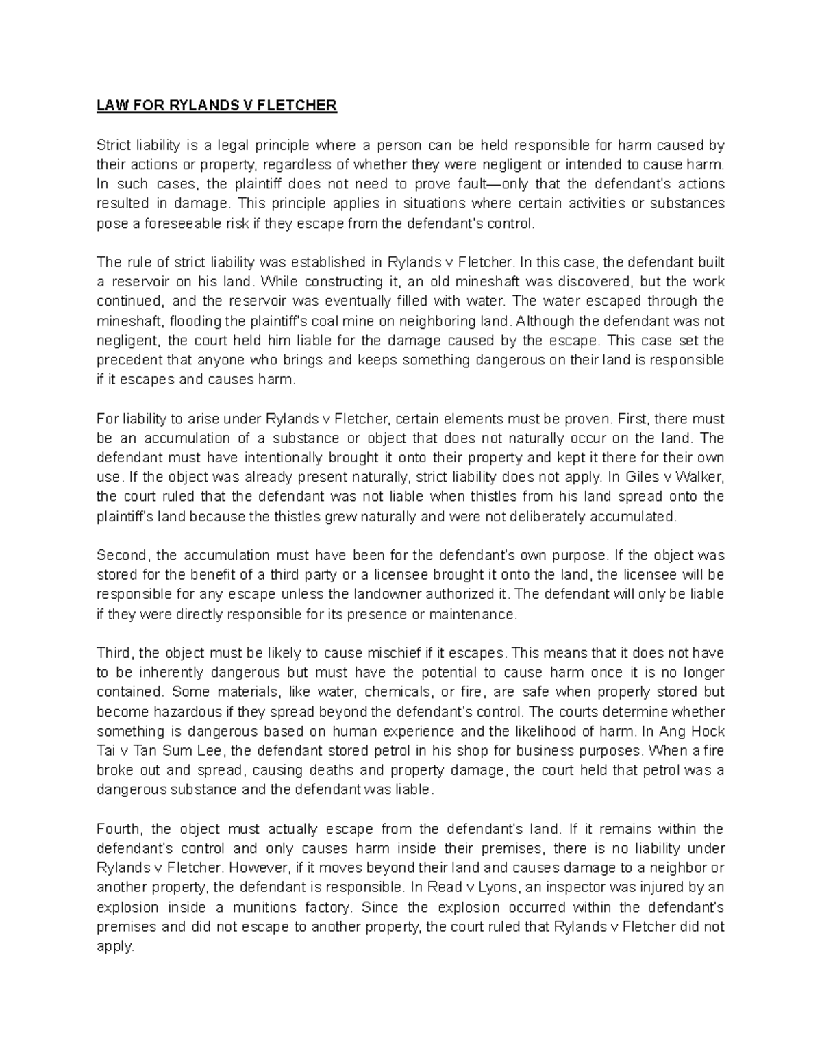 LAW FOR RYLANDS V FLETCHER: Understanding Strict Liability Principles ...