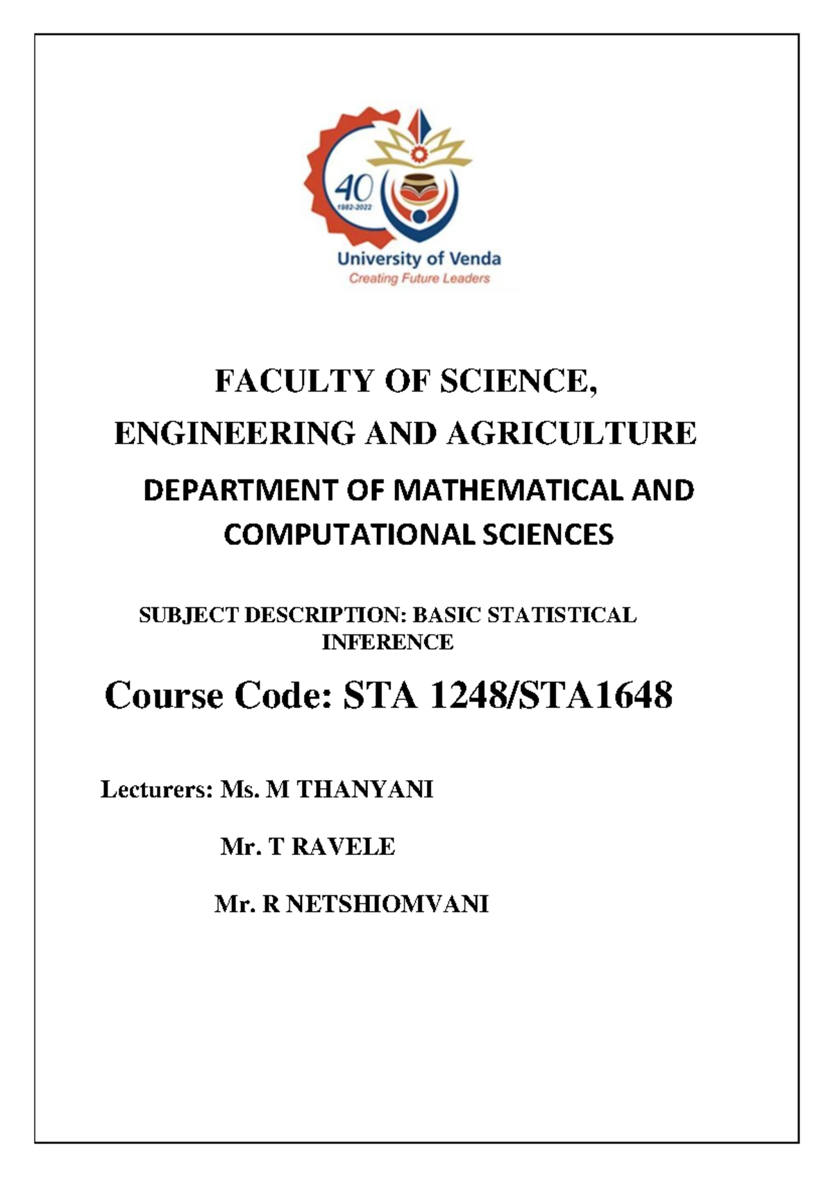 STA 1649 Notes 2022 - study everything - FACULTY OF SCIENCE ...