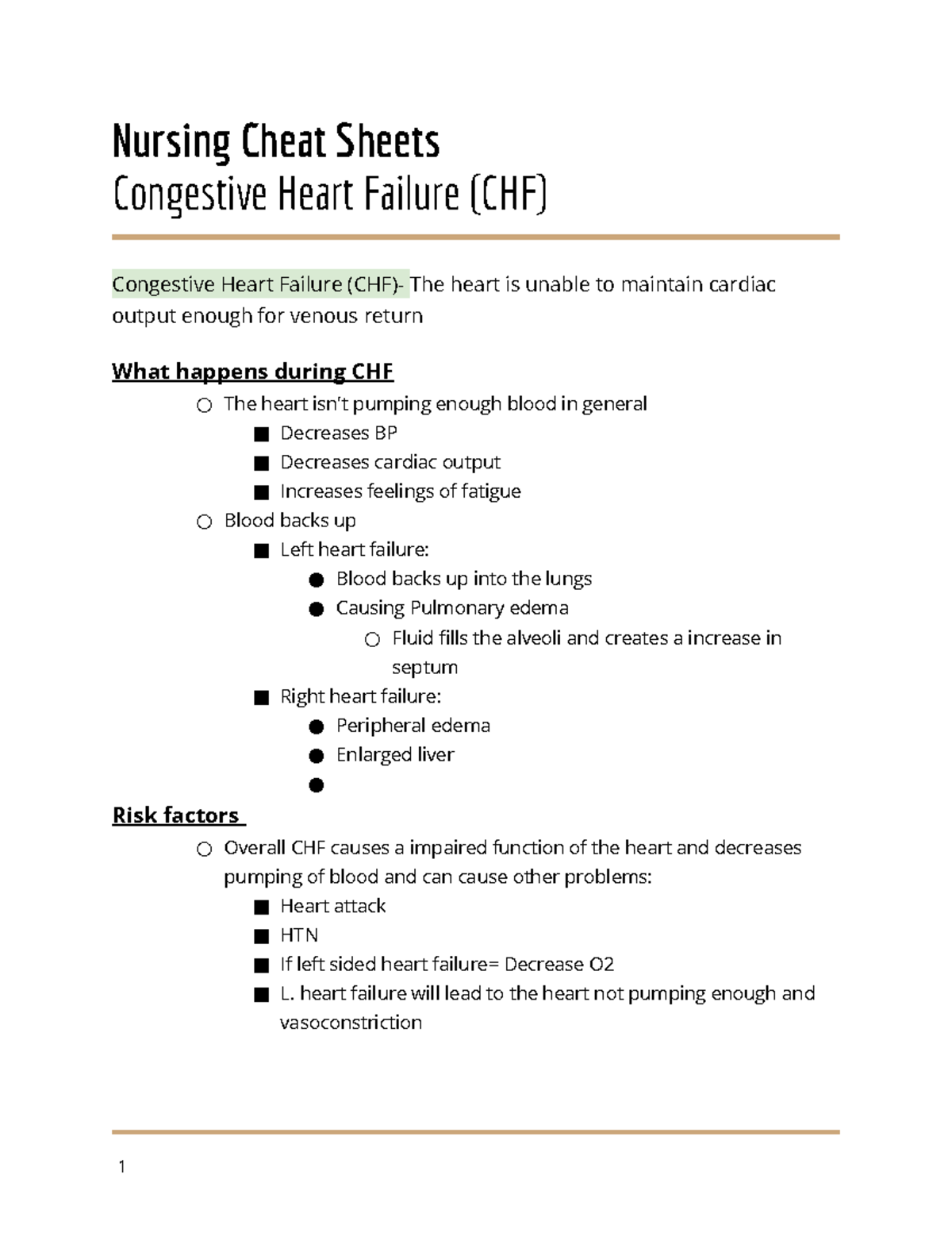 CS - CHF - Nursing Cheat Sheets: Quick Review of Congestive Heart ...