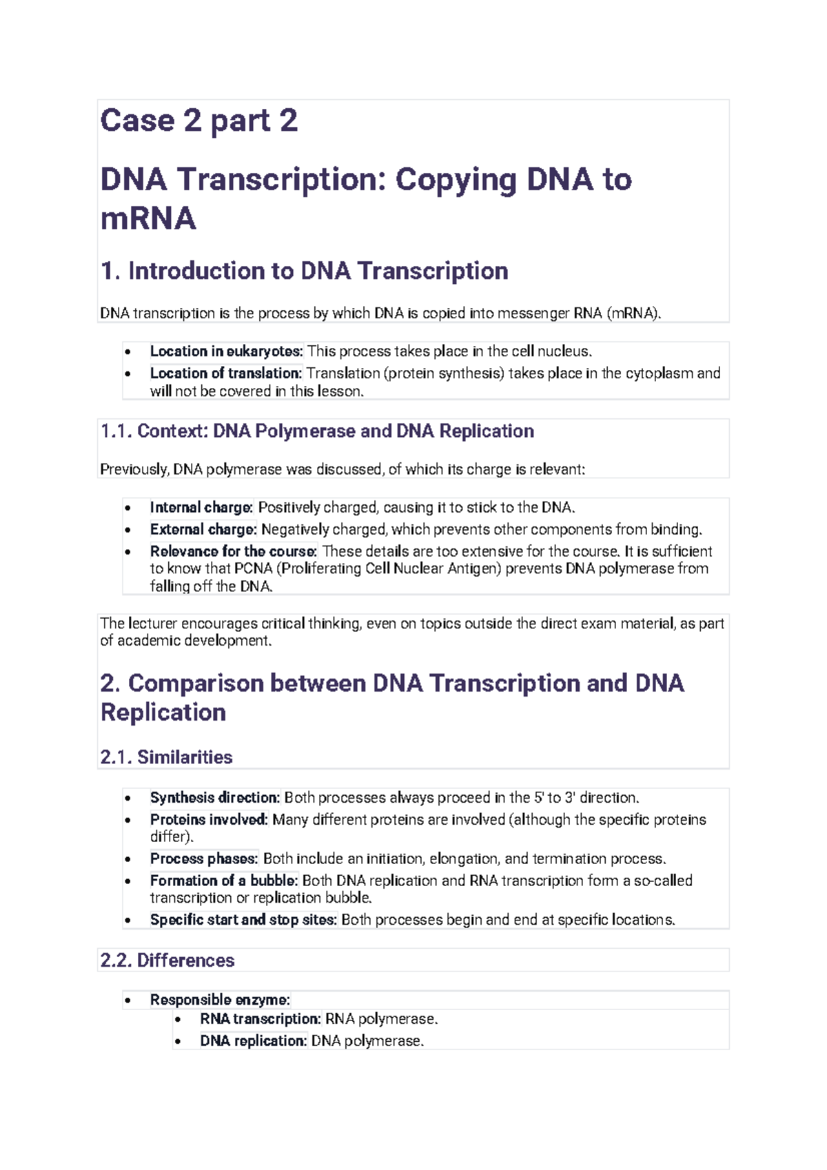 Case 2 Part 2: Overview of DNA Transcription and RNA Synthesis ...