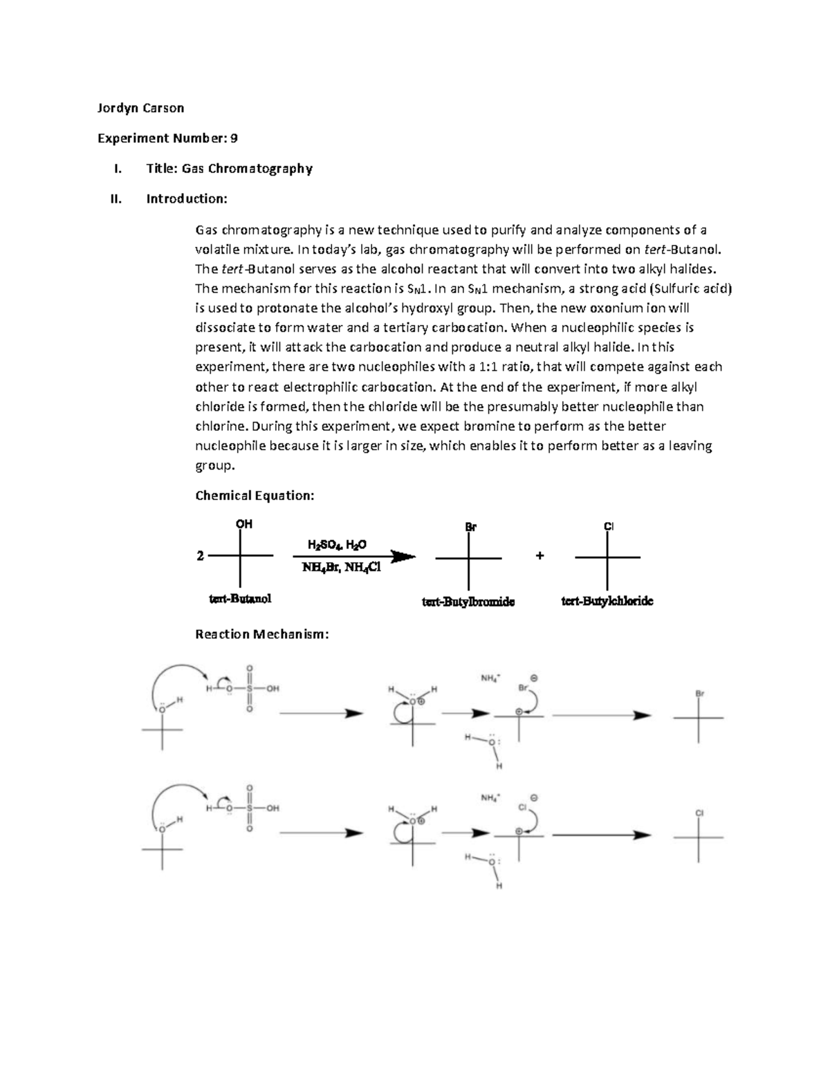 EXP 9 - Analysis of Alkyl Halides via Gas Chromatography - Studocu