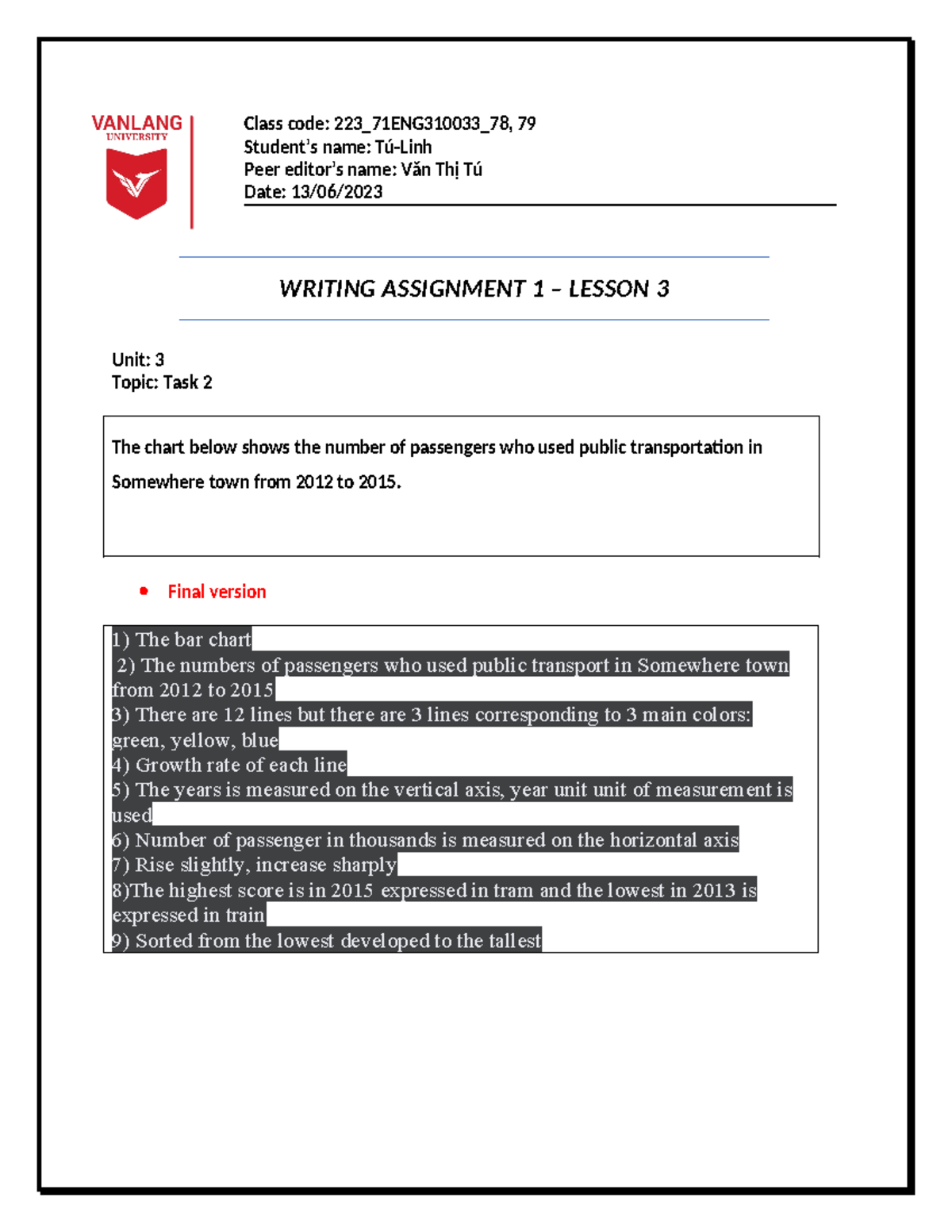 Writing Assignment 1 - Lesson 3 Analysis (223_71ENG310033_78) - Studocu