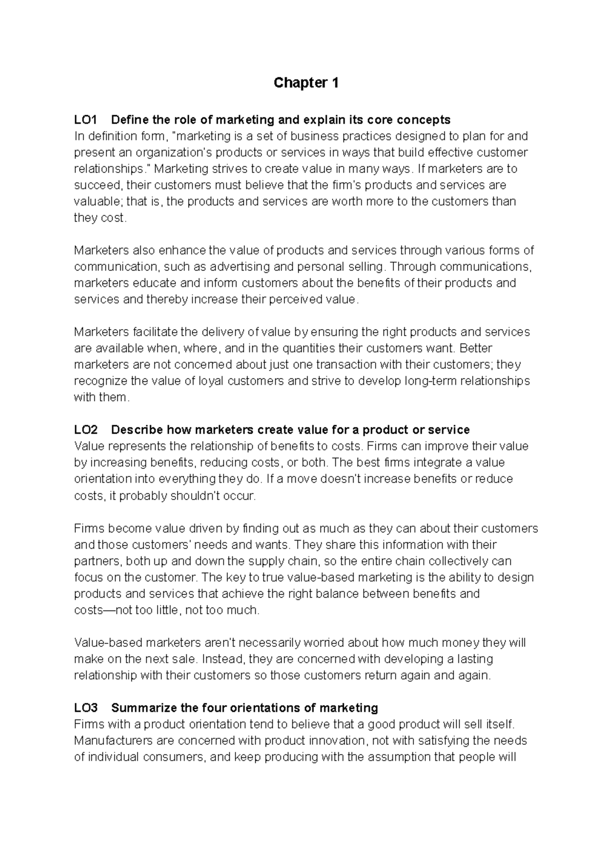 Learning Objectives ALL Chapters - Chapter 1 LO1 Define the role of ...