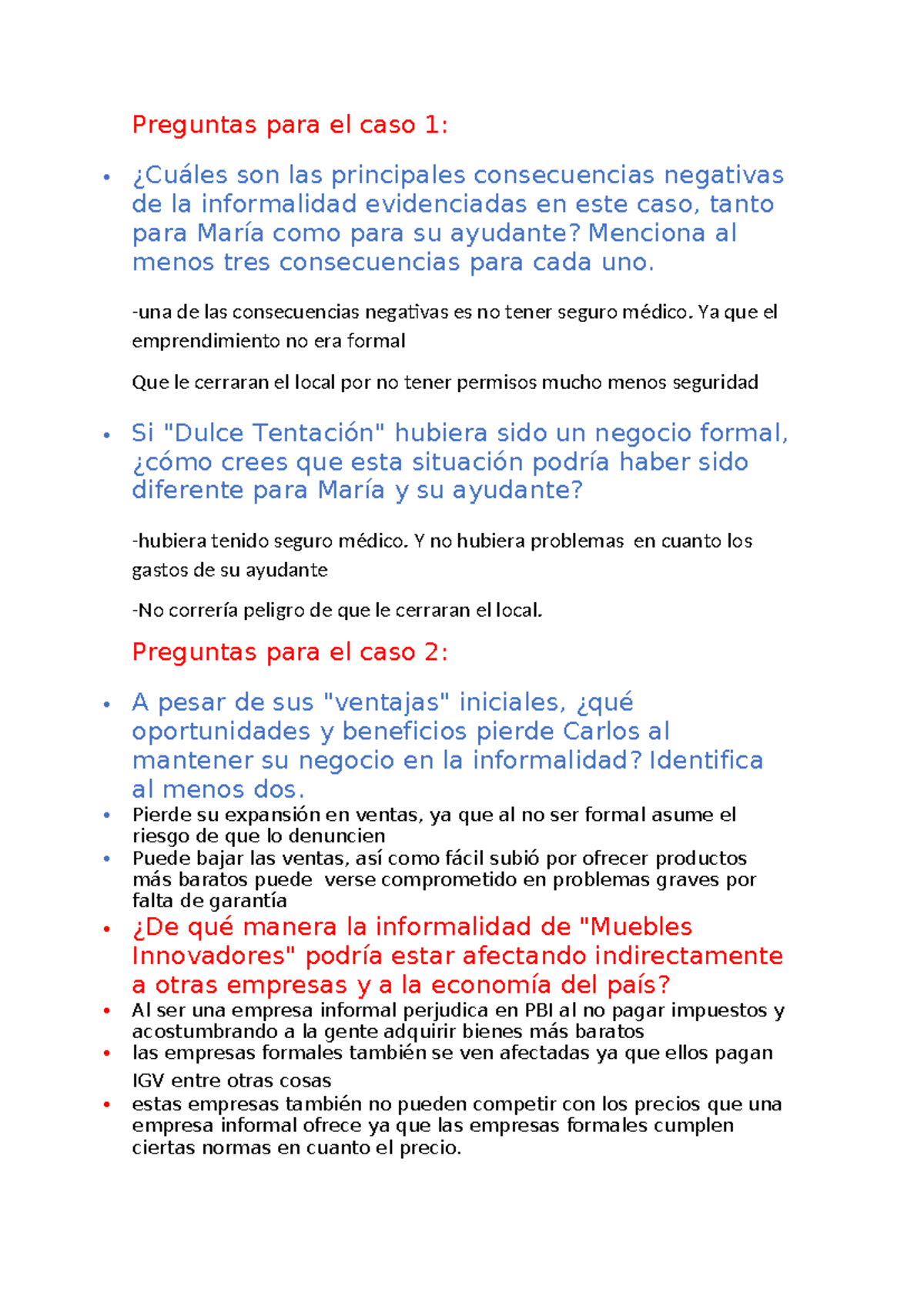 Consecuencias de la Informalidad en el Caso de María y Carlos - Studocu