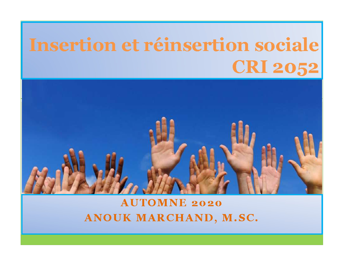 Réinsertion Sociale: Concepts et Lignes Directrices CRI 2052 - Studocu