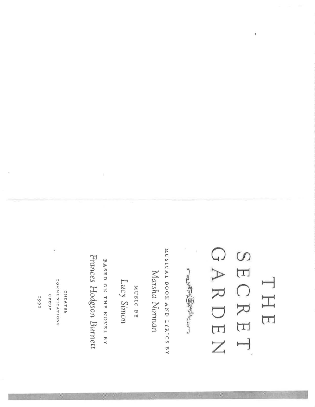 The Secret Garden Musical Script: Book & Lyrics by Marsha Norman - Studocu
