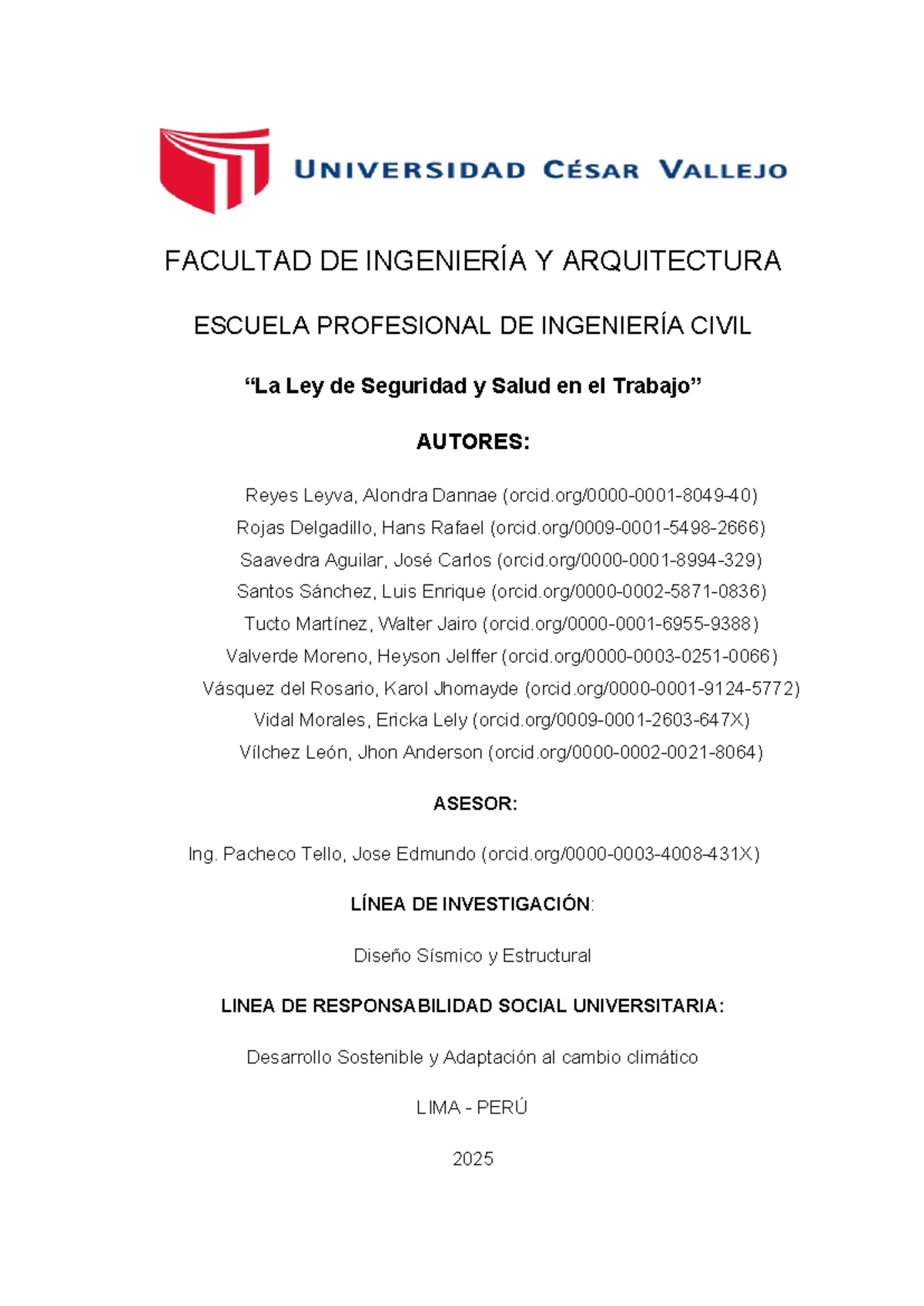 Ley N.º 29783: Análisis de la Seguridad y Salud en el Trabajo en Perú - Document Preview