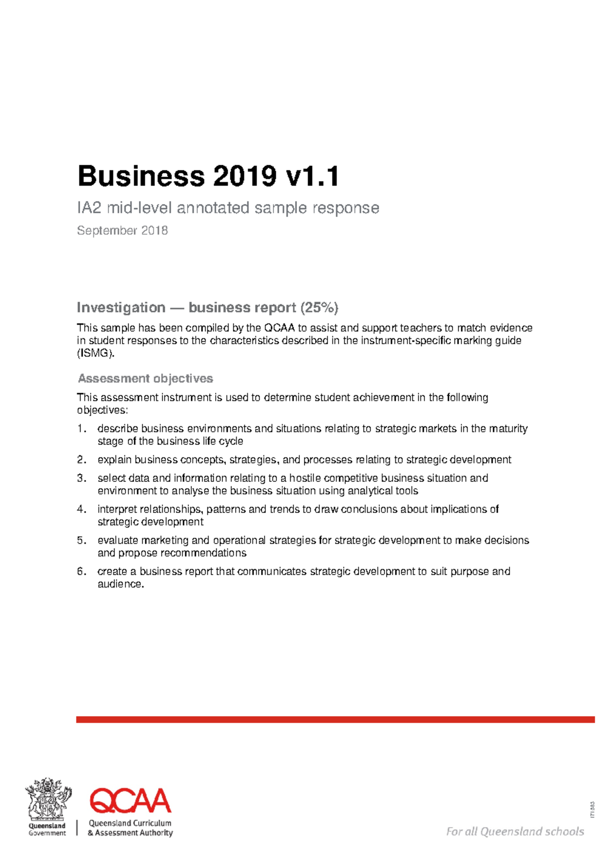 IA2 Business Report Sample Response: QCAA Annotated Example - Studocu
