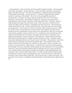 Midterm 52 - lectrue notes - Ideas- new modes of production - assembly ...