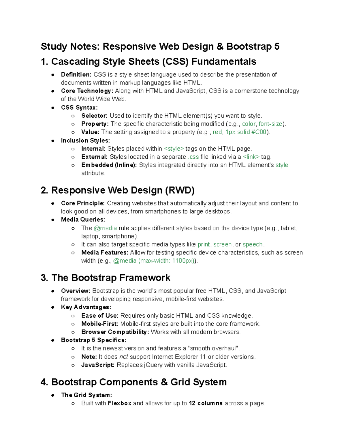 Study Notes: Responsive Web Design & Bootstrap 5 Fundamentals - Studocu