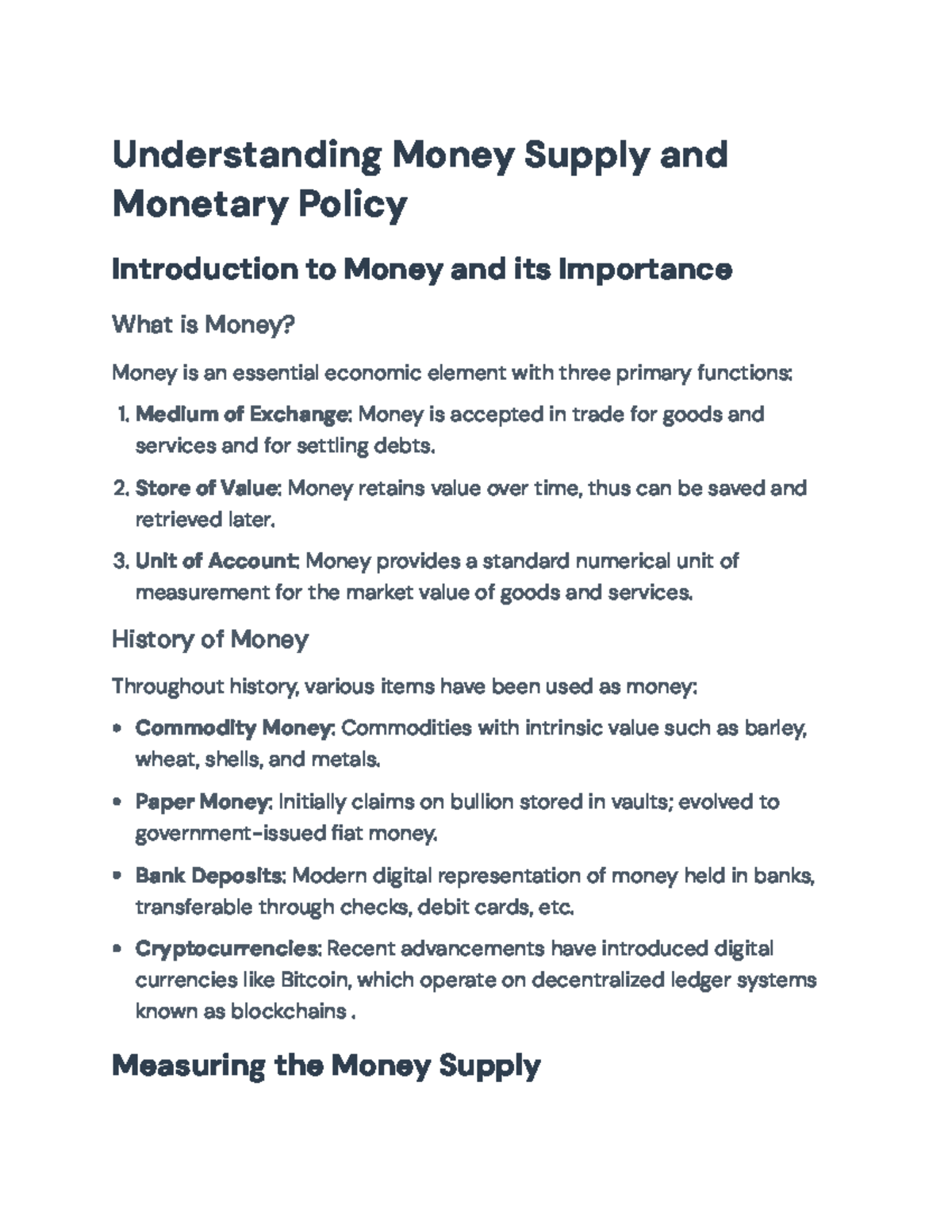 Understanding Money Supply and Monetary Policy - ECON 101 Final Exam ...