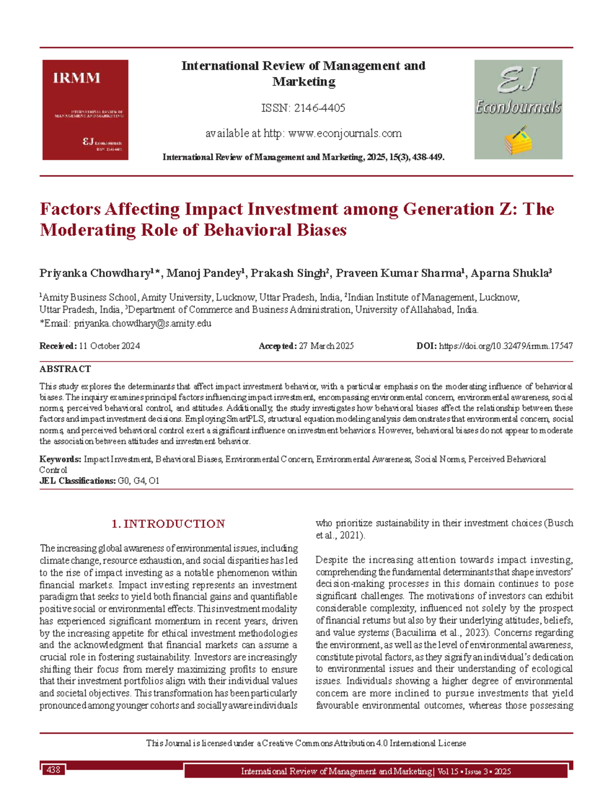 Factors Influencing Impact Investment in Gen Z: Behavioral Biases Role ...