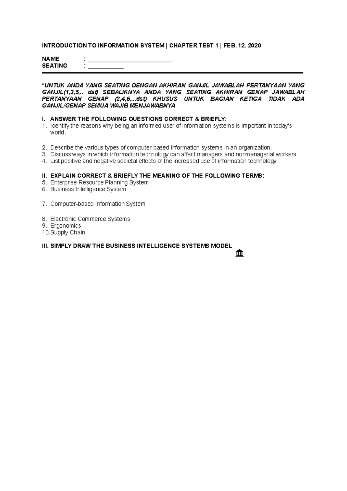 INFO SYS 101 - CHAPTER TEST 1 - Quiz - Feb 12, 2020 - Studocu