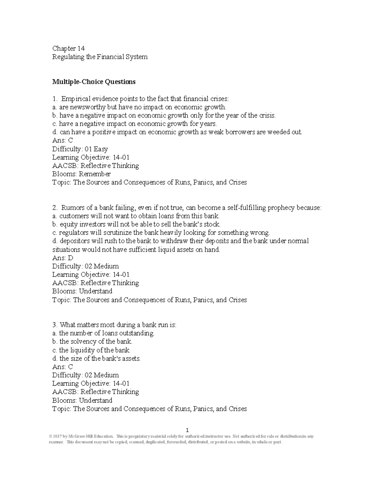 Cecchetti 5e Chapter 14 Financial System Regulation Test Bank - Studocu