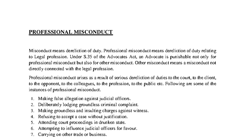 PROFESSIONAL MISCONDUCT IN LEGAL PRACTICE: A COMPREHENSIVE GUIDE - Studocu