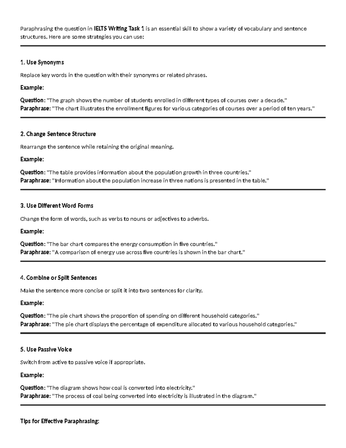 IELTS Writing Task 1: Mastering Paraphrasing Techniques - Studocu