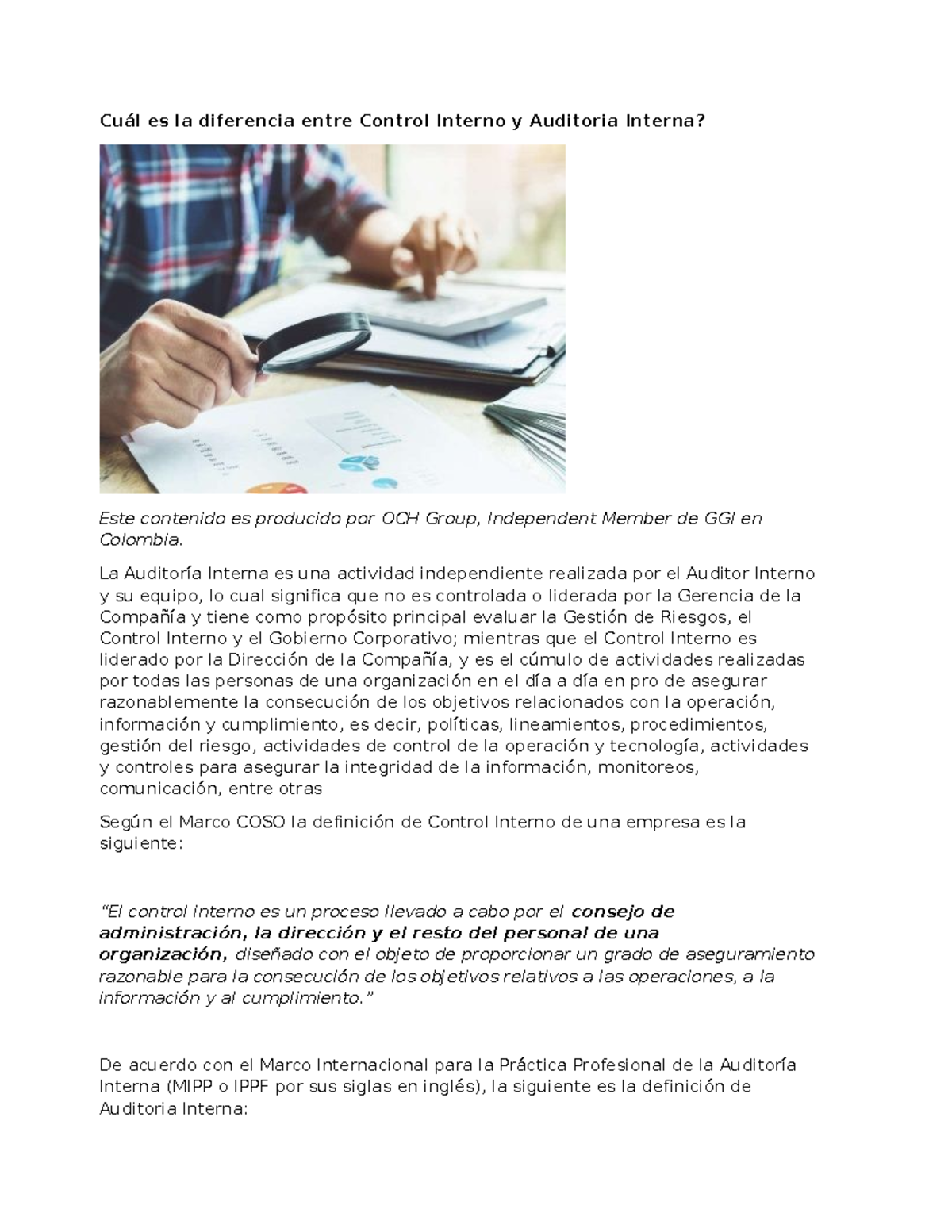 Diferencias Clave entre Control Interno y Auditoría Interna - Studocu