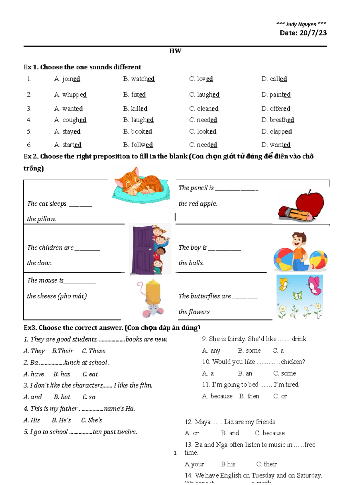 Practice for English, homework practice reading for kids - Date: 20/7 ...