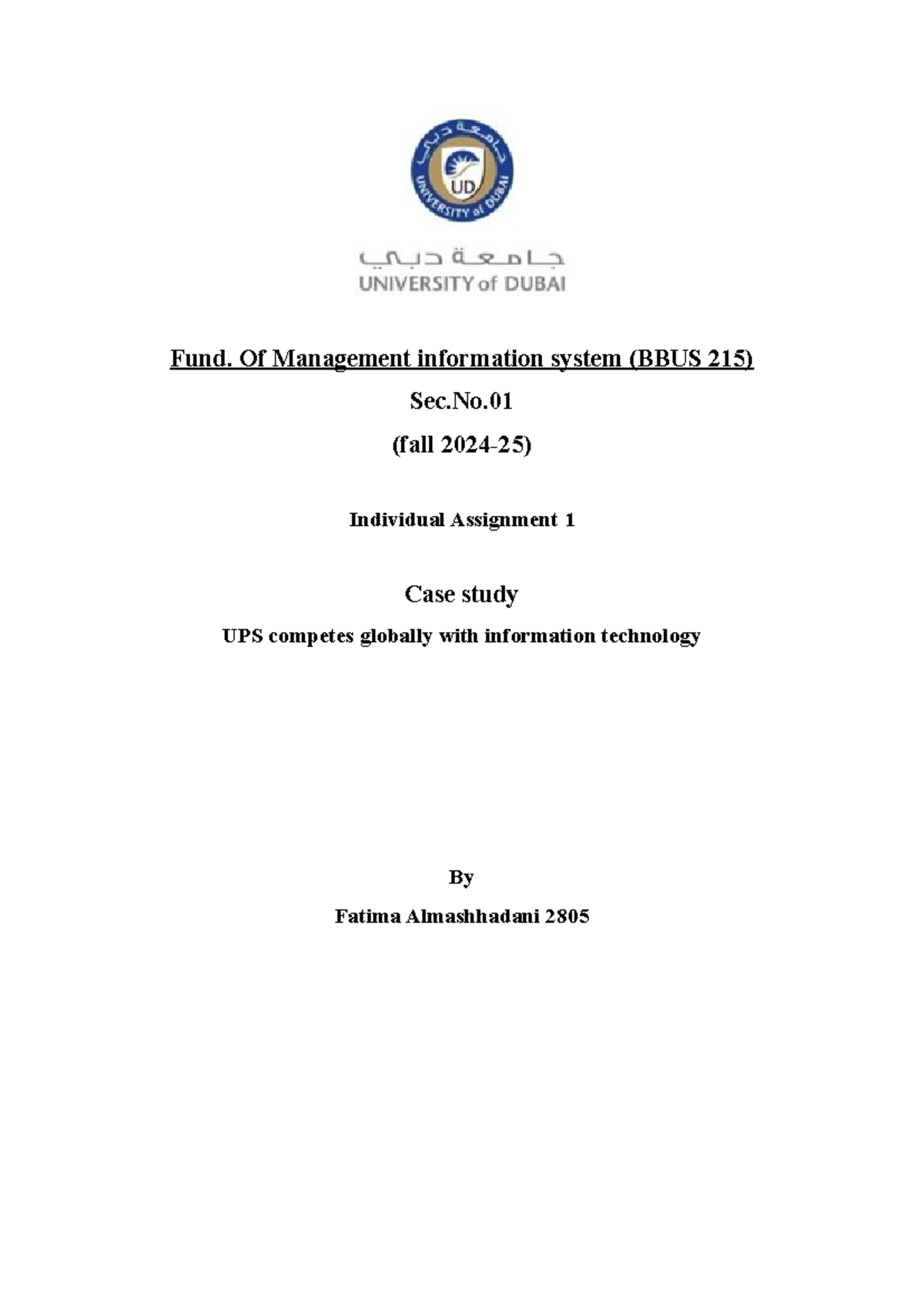 MIS assignment 1 - Fund. Of Management information system (BBUS 215 ...