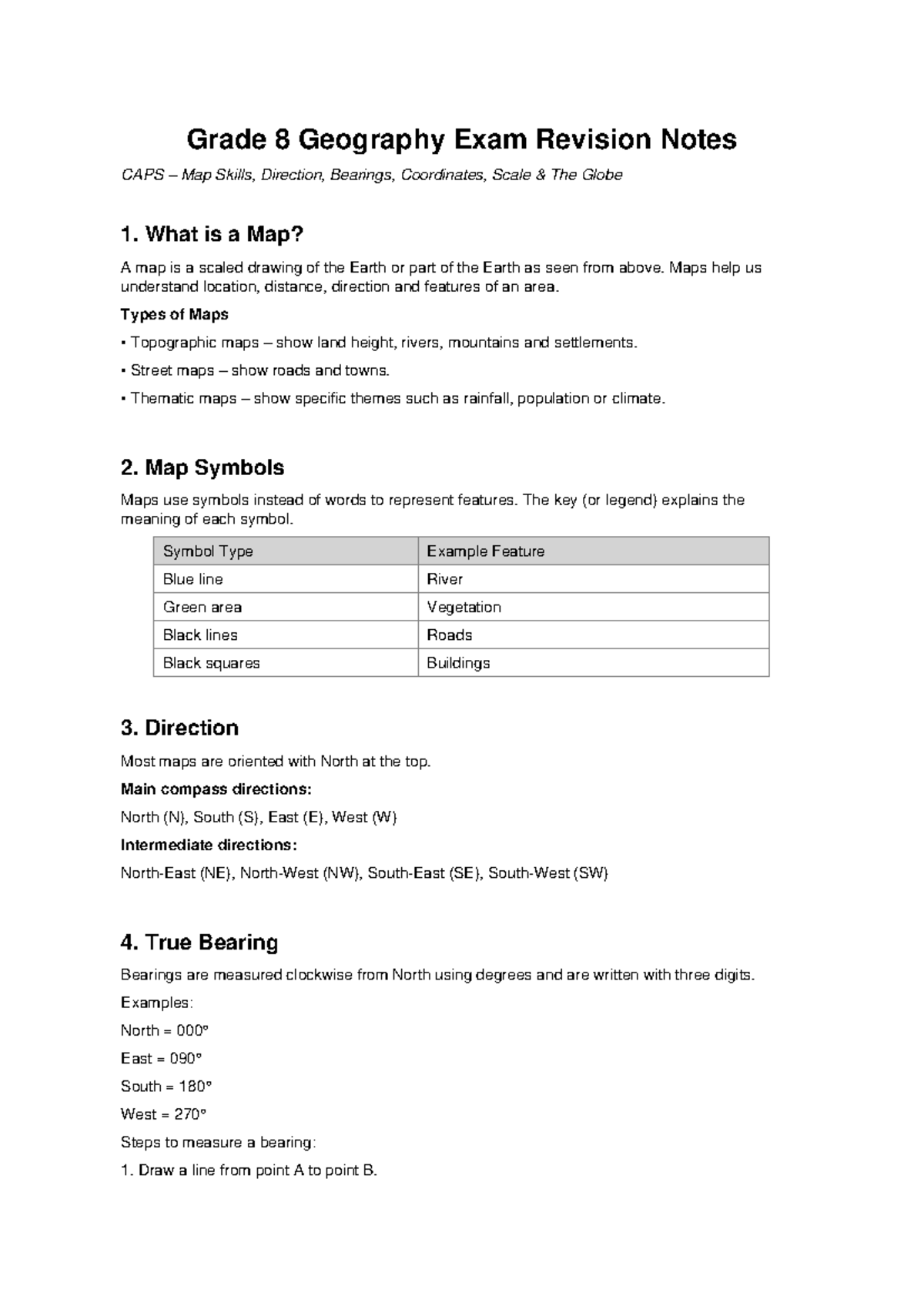 Grade 8 Geography Exam Revision Notes: Map Skills & Techniques - Studocu