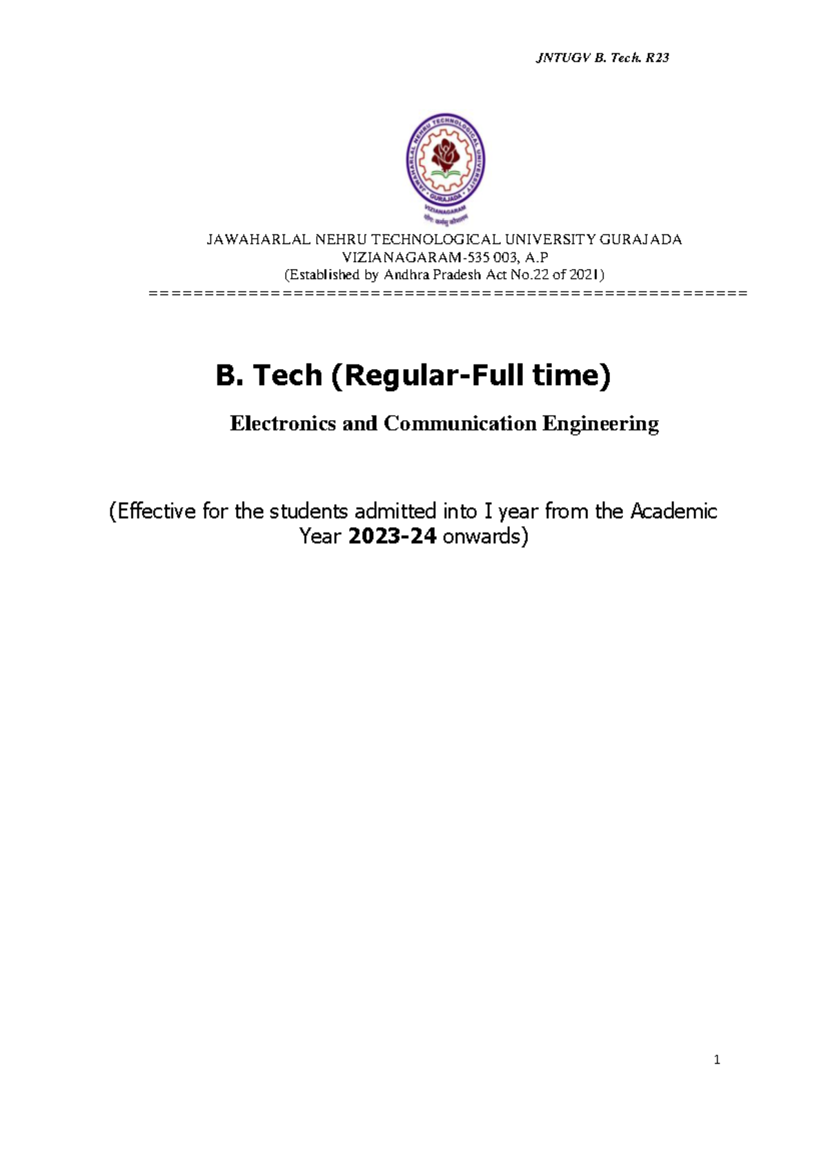 B.Tech R23 ECE Regulations and Course Structure Overview - Studocu