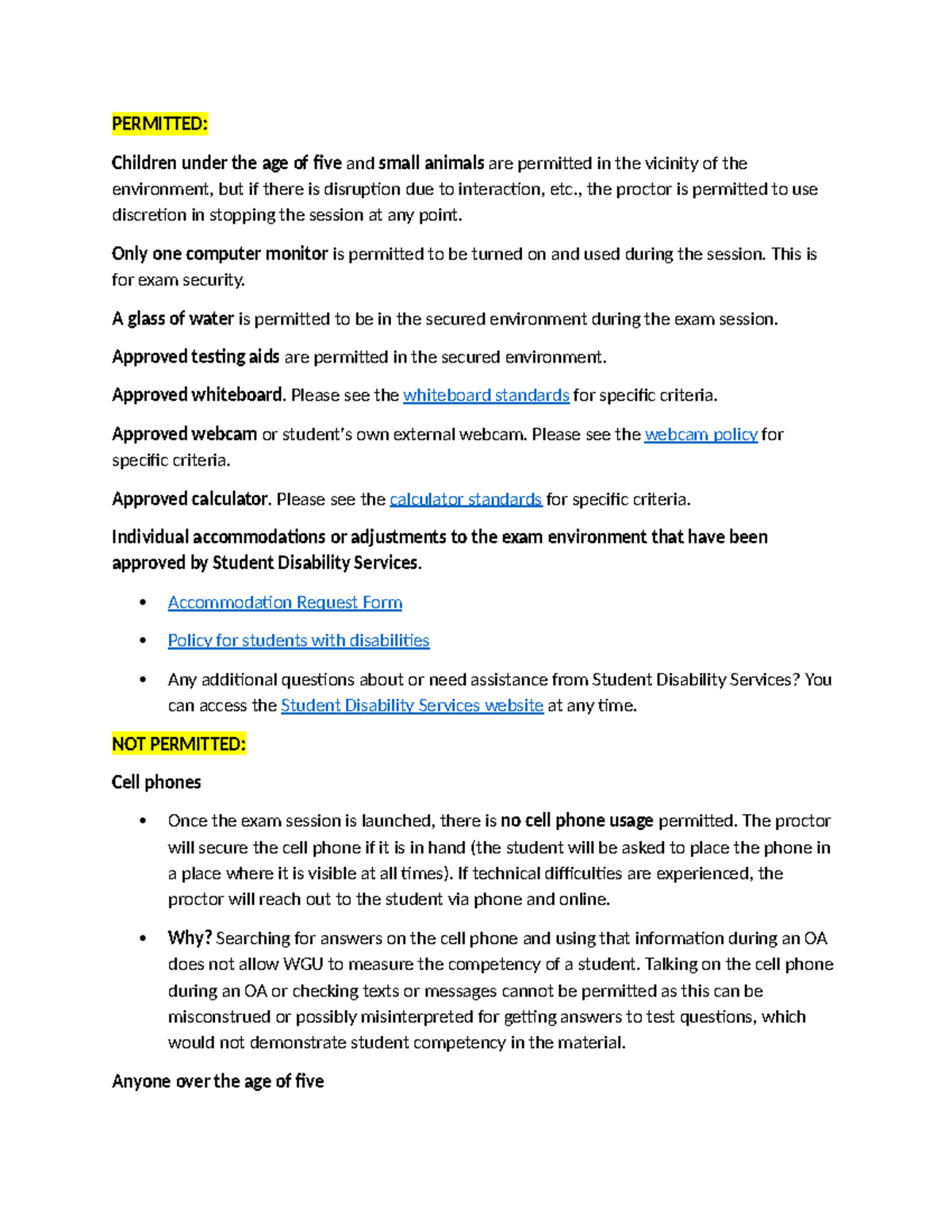 WGU Testing Environment Guidelines: Permitted & Prohibited Items - Studocu