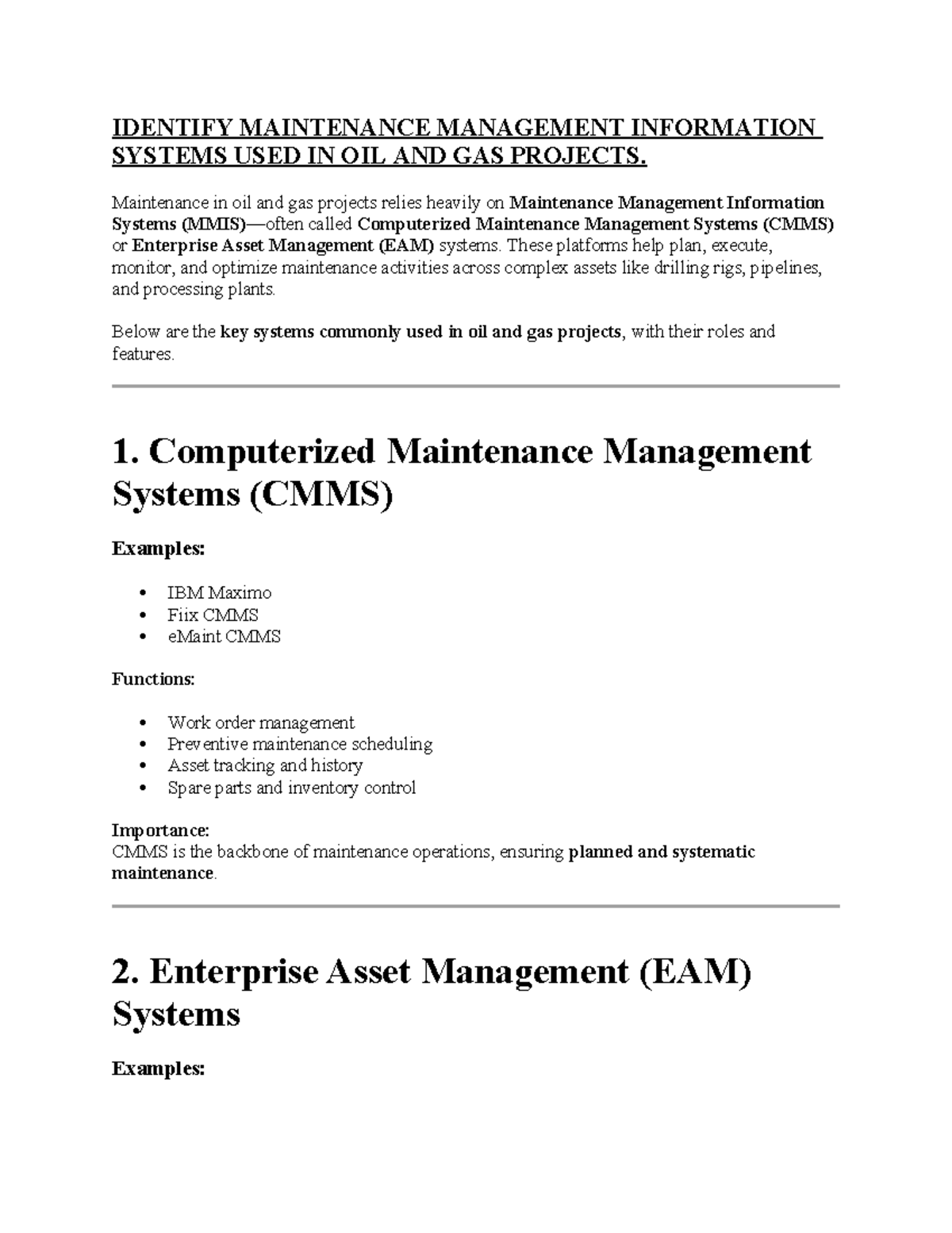 Maintenance Management Information Systems in Oil & Gas Projects - Studocu