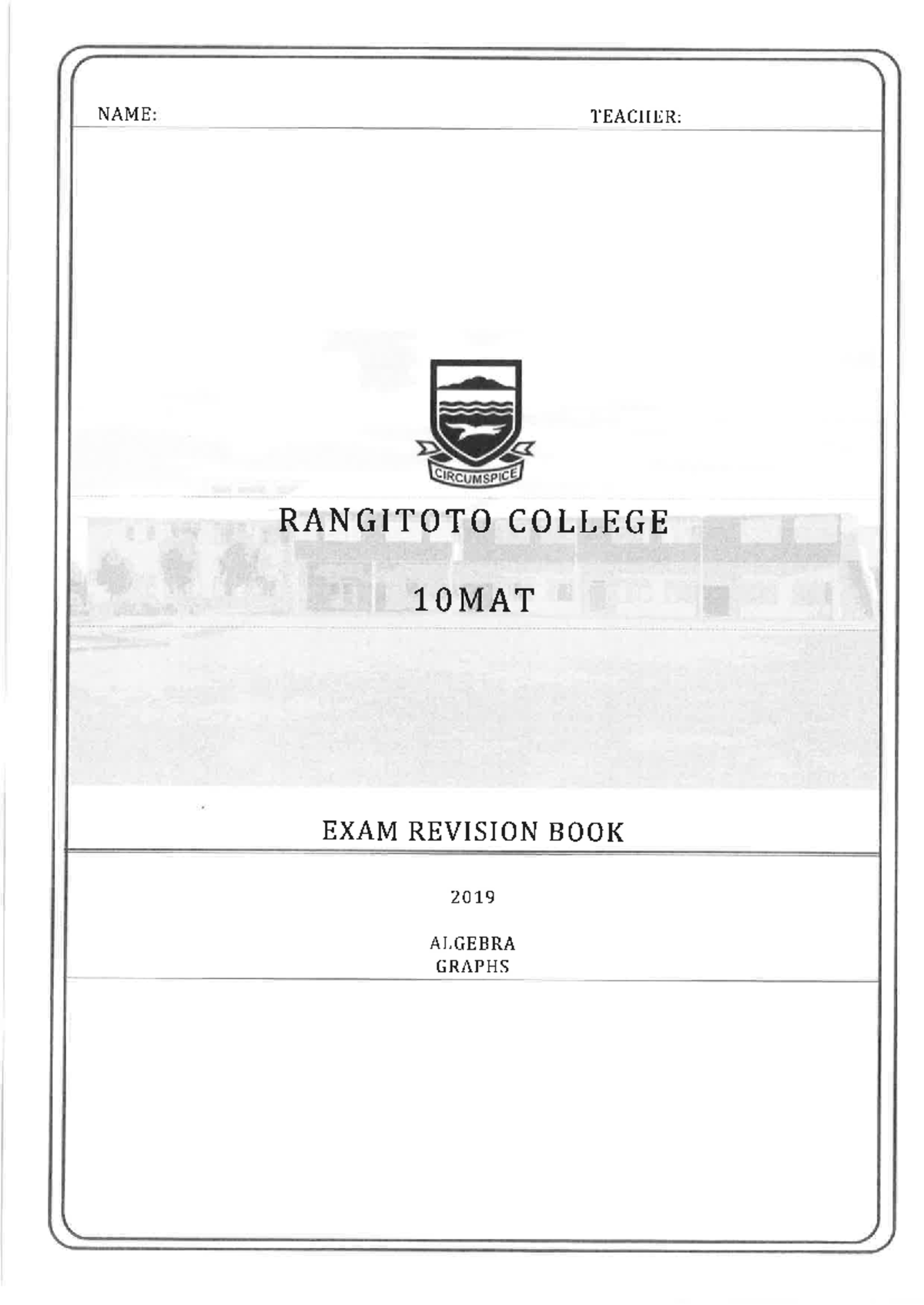 10MAT Algebra and Graphs 2019 Exam Revision Guide - Studocu