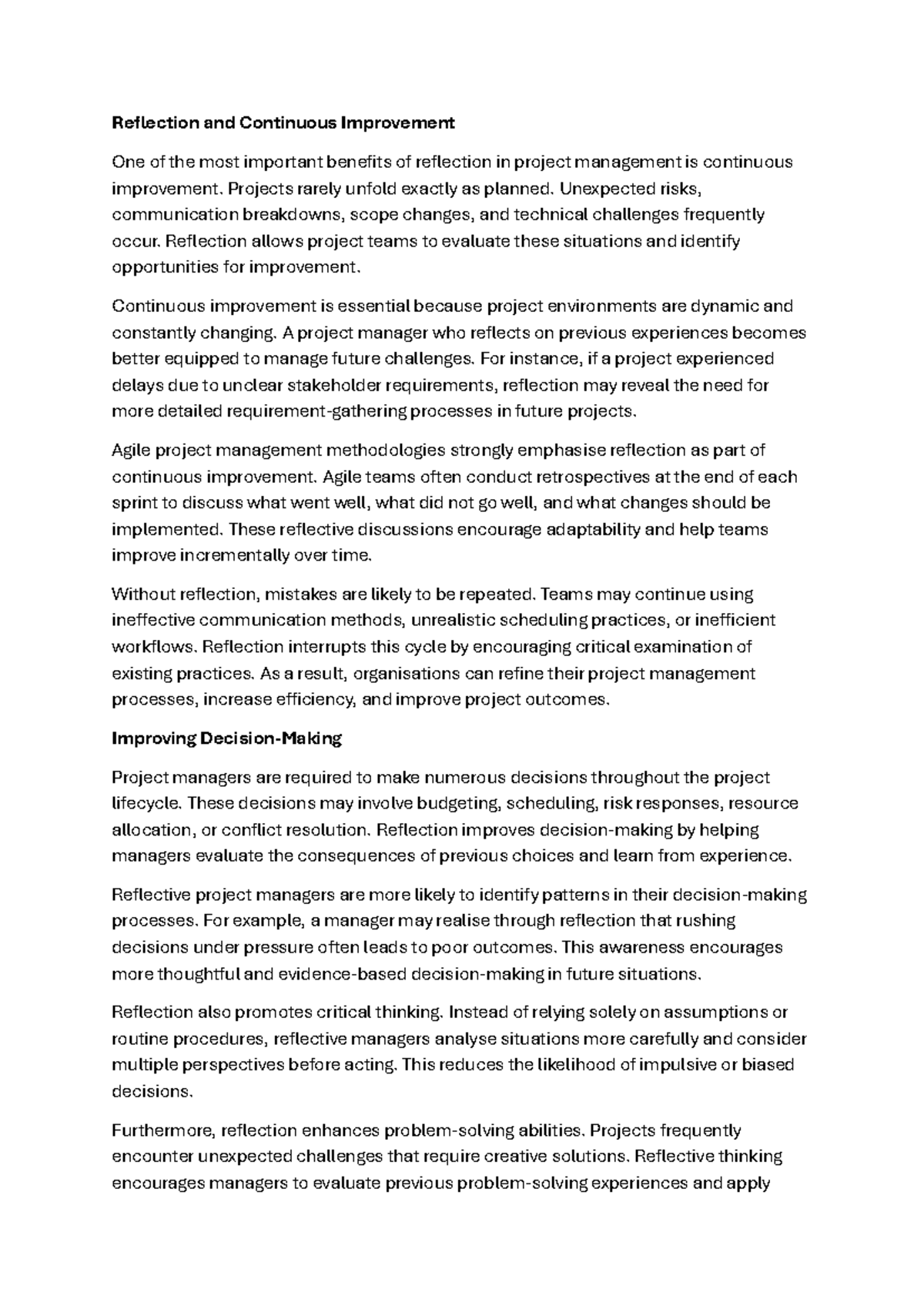 Benefits of Reflection in PM: Enhancing Continuous Improvement - Studocu