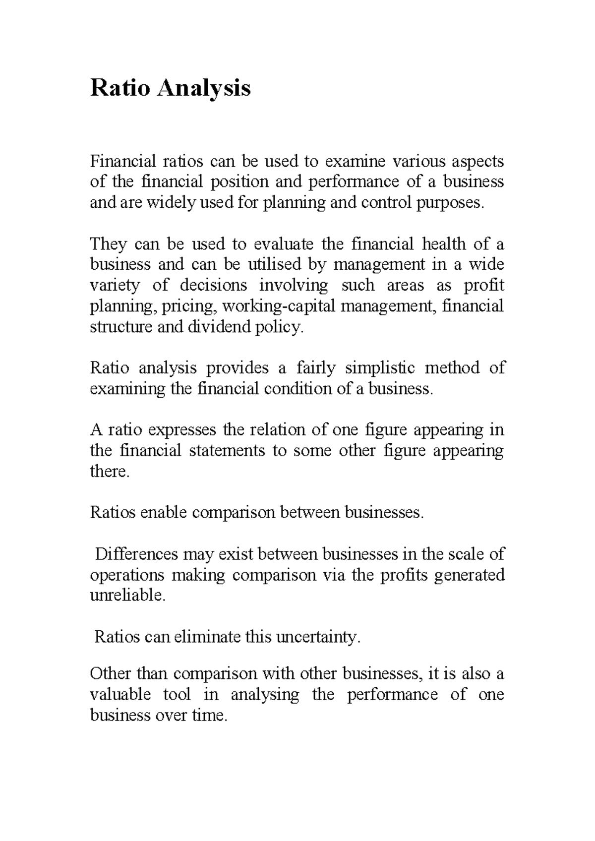Ratio Analysis: Key Financial Ratios and Their Applications - Studocu