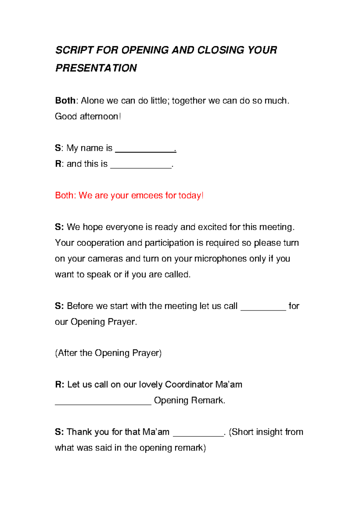 Emcee Script FOR Board Passers - SCRIPT FOR OPENING AND CLOSING YOUR ...