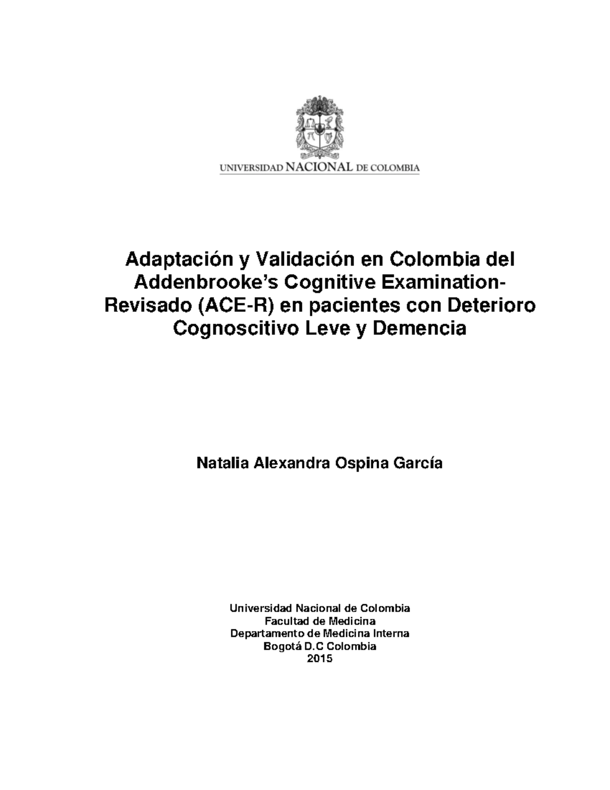 Adaptación y Validación del Cognitive Examination Revisado (ACE-R) en ...