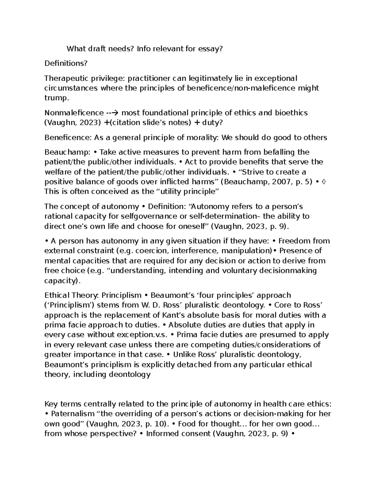 MD 101 Essay Midterm Outline: Principlist Approach to Truth-Telling ...