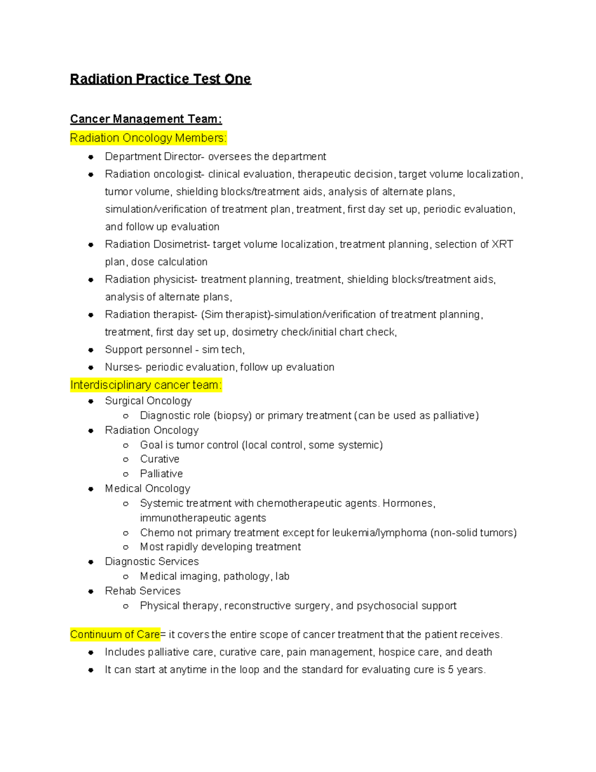 Radiation Therapy Practice Test 1 - Understanding Cancer Care Roles ...