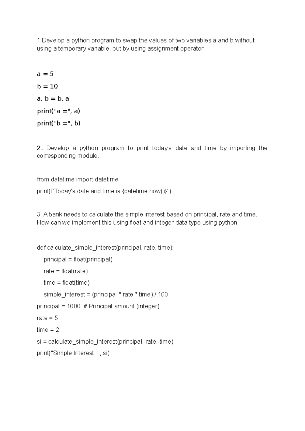 Python - Class Notes: Programming Exercises and Solutions - Studocu