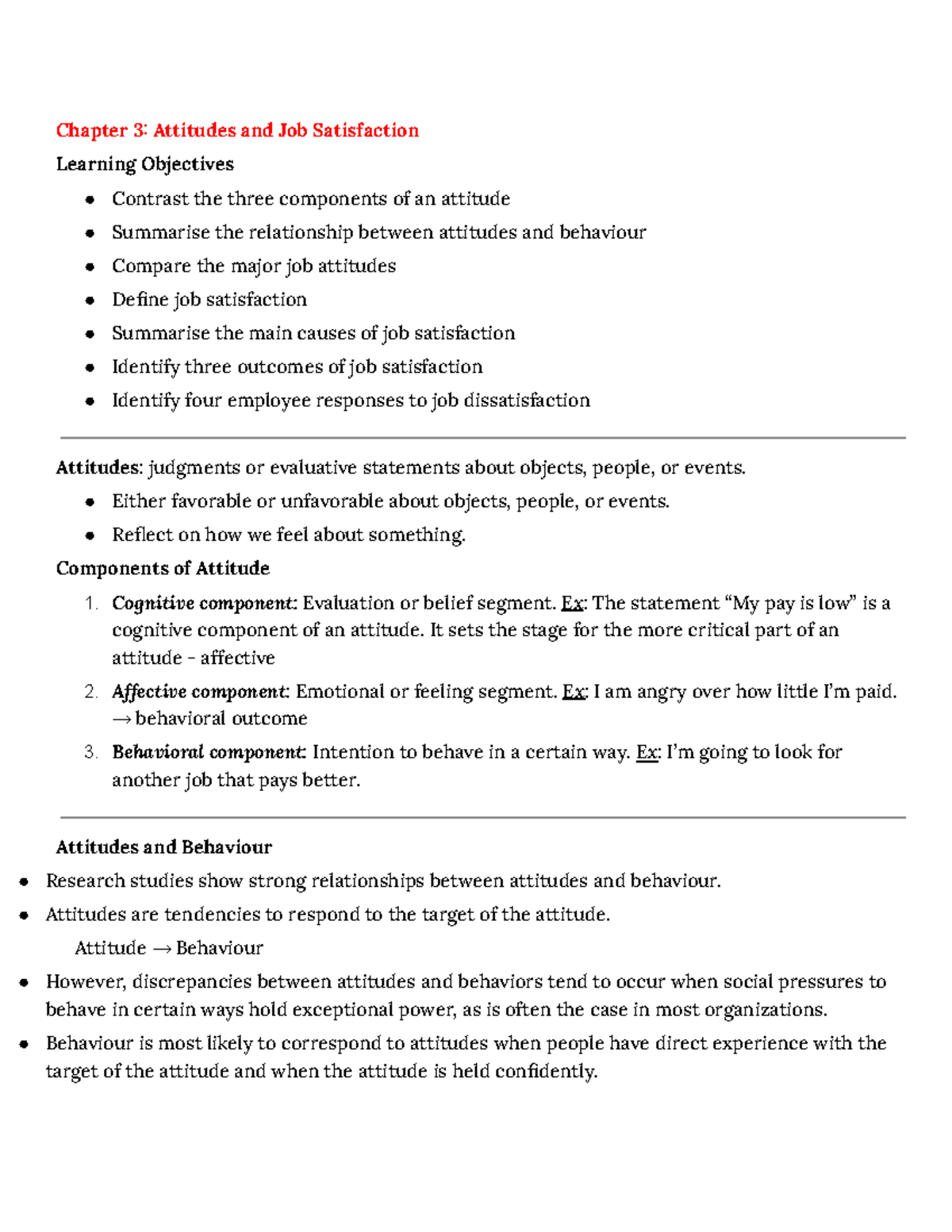 HVTC - Chapter 3: Attitudes and Job Satisfaction Overview - Studocu